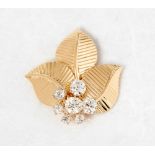 Cartier 18k Yellow Gold Three Leaf Diamond Vintage Brooch