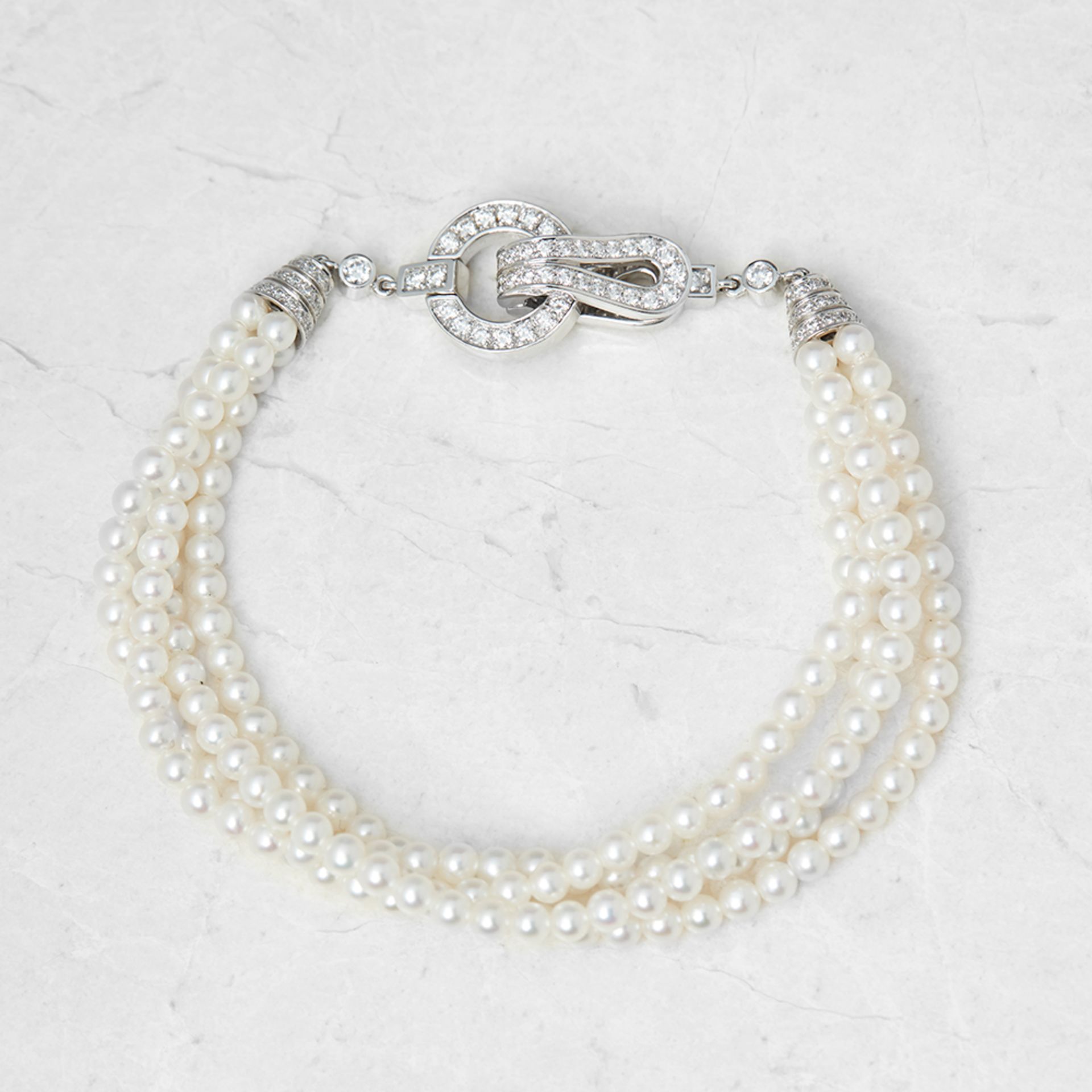 Cartier 18k White Gold Cultured Pearl & 1.02ct Diamond Agrafe Bracelet - Image 6 of 6