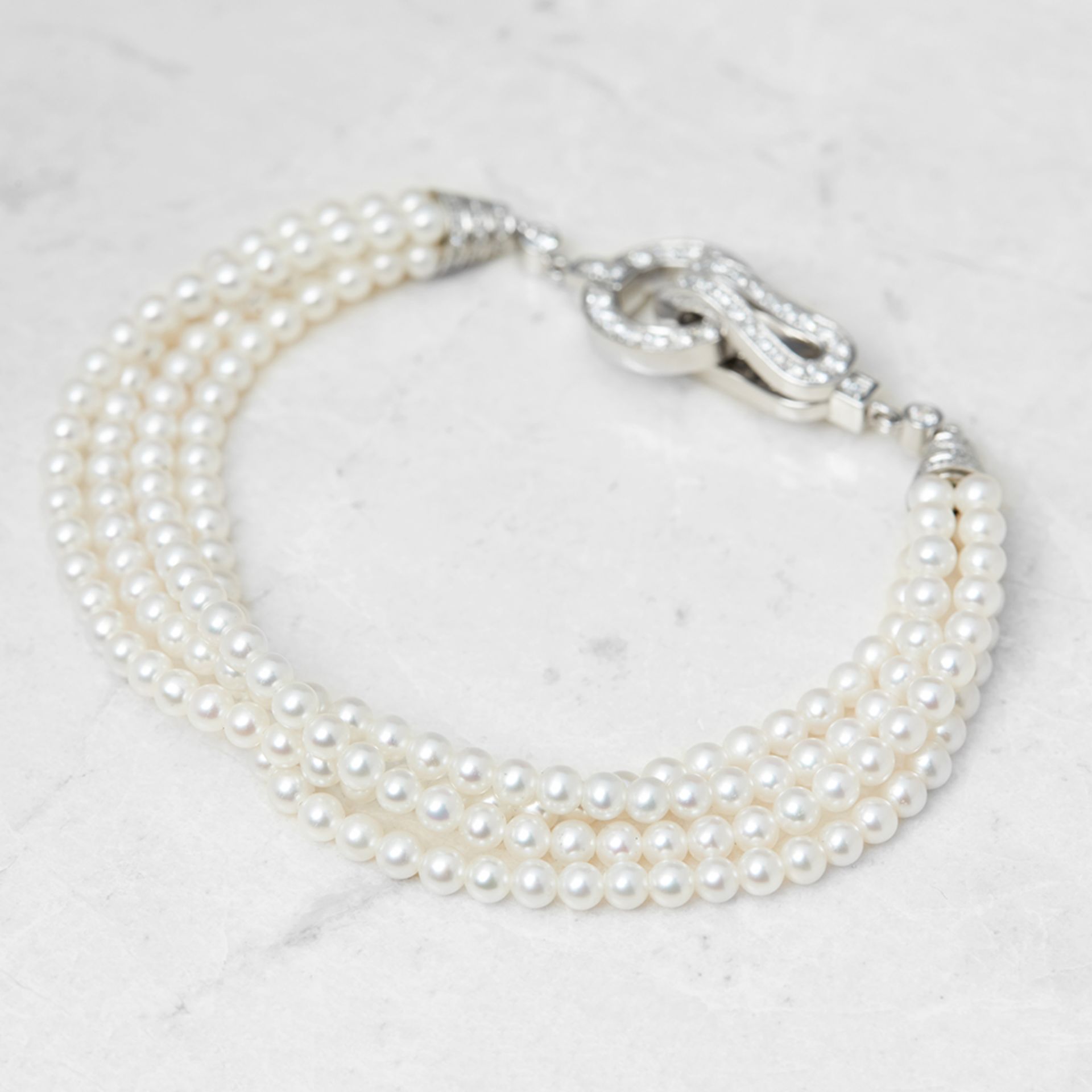 Cartier 18k White Gold Cultured Pearl & 1.02ct Diamond Agrafe Bracelet - Image 2 of 6