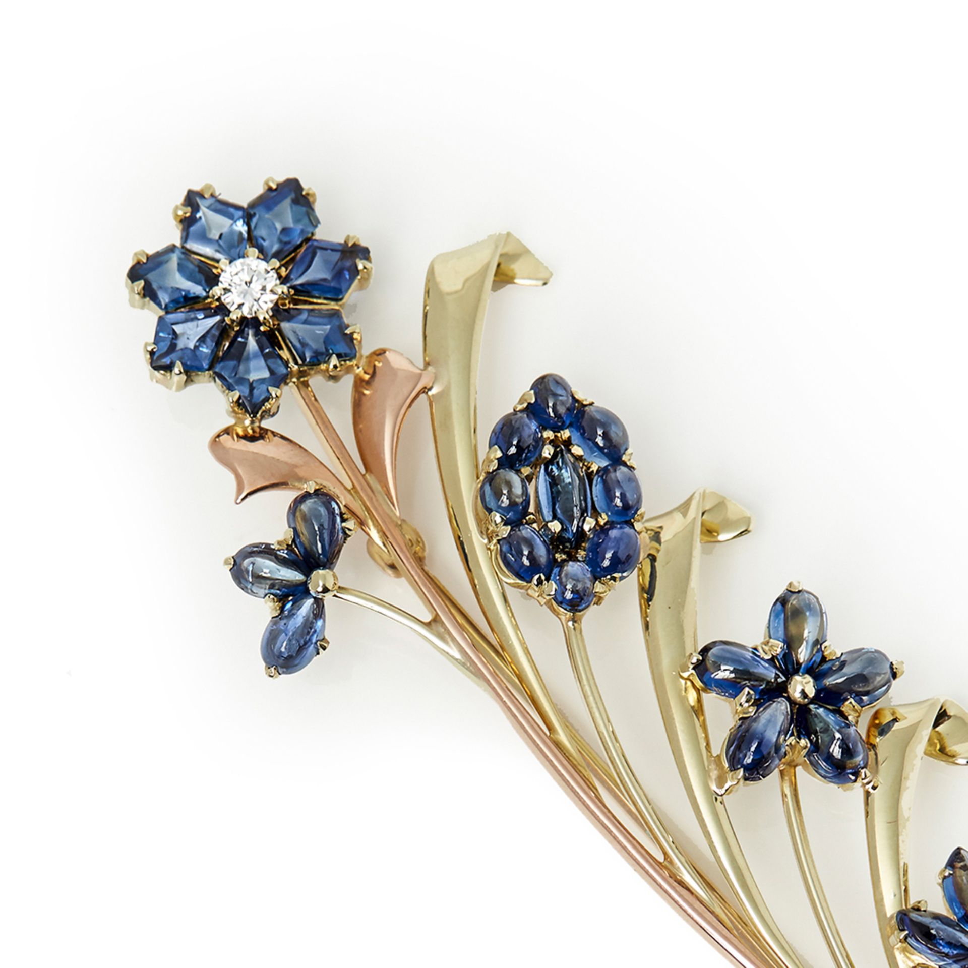 Tiffany & Co. 14k Yellow & Rose Gold Sapphire & Diamond Retro Brooch - Image 2 of 7