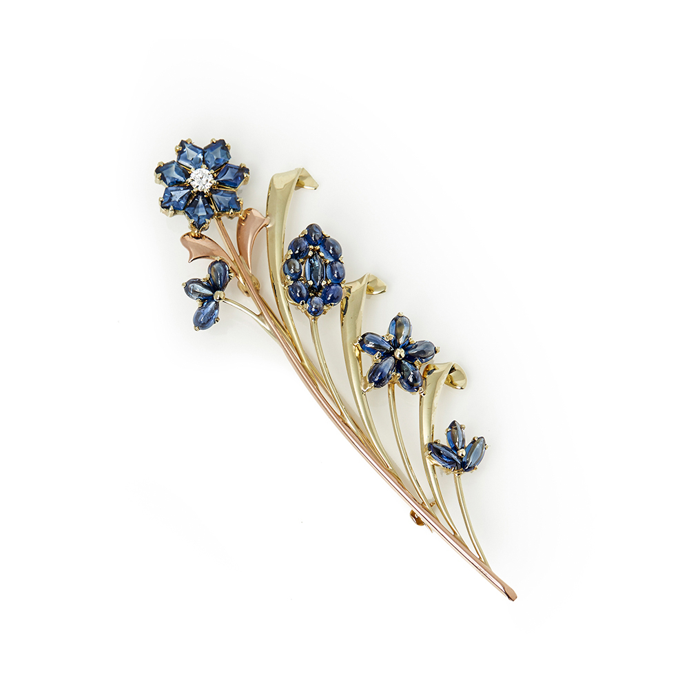 Tiffany & Co. 14k Yellow & Rose Gold Sapphire & Diamond Retro Brooch - Image 6 of 7