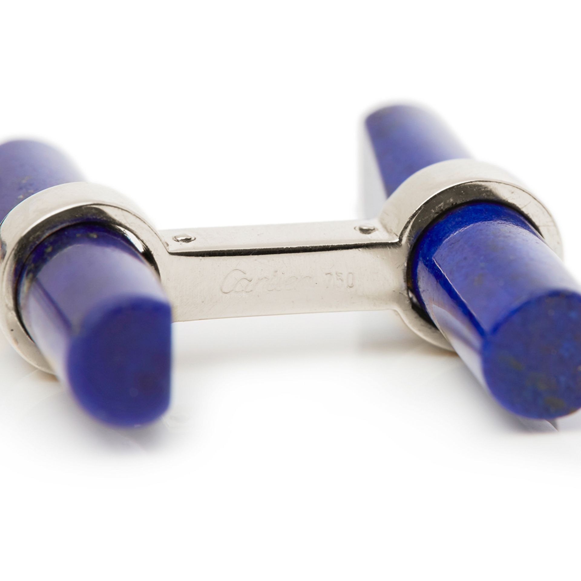 Cartier 18k White Gold Lapis Lazuli Baton Cufflinks - Bild 8 aus 10