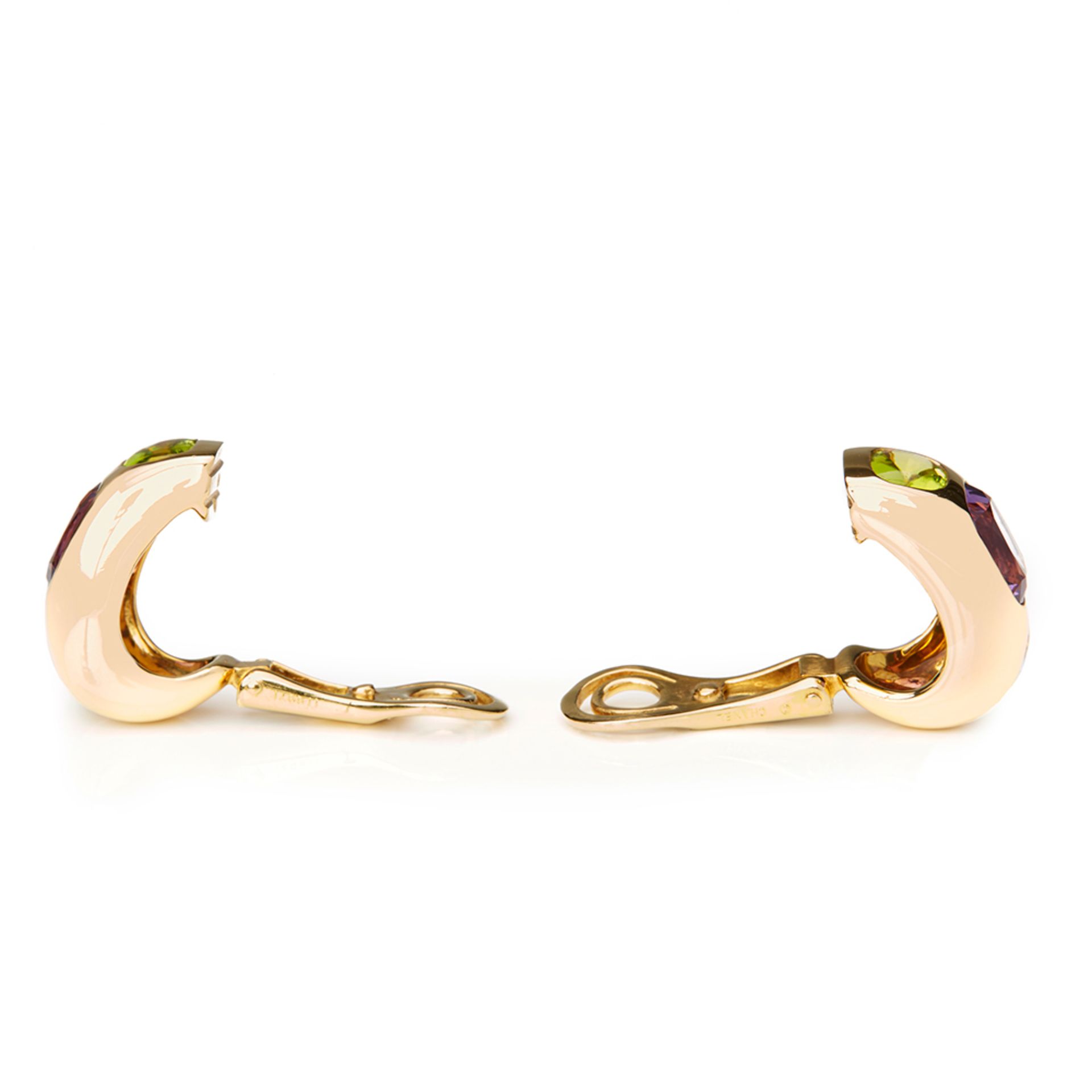 Chanel 18k Yellow Gold Amethyst Peridot Baroque Earrings - Bild 3 aus 10