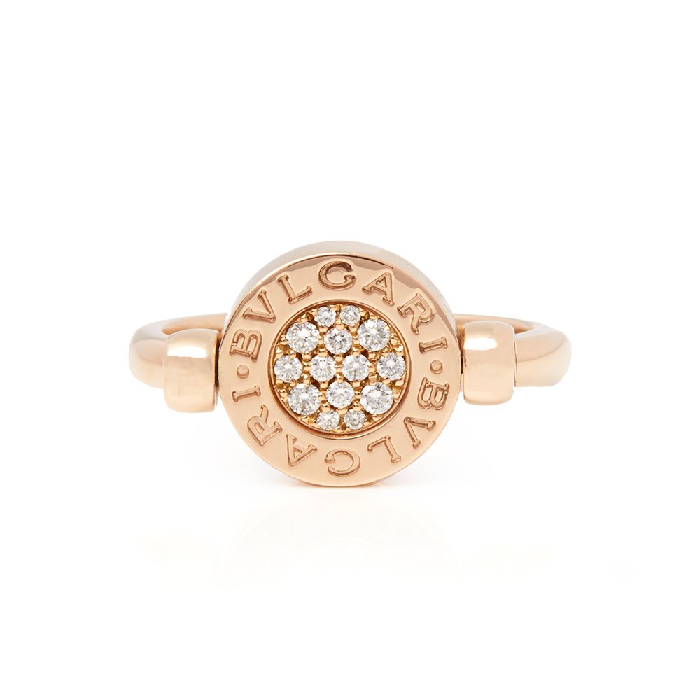 Bulgari 18k Rose Gold Diamond Flip Ring - Image 2 of 10