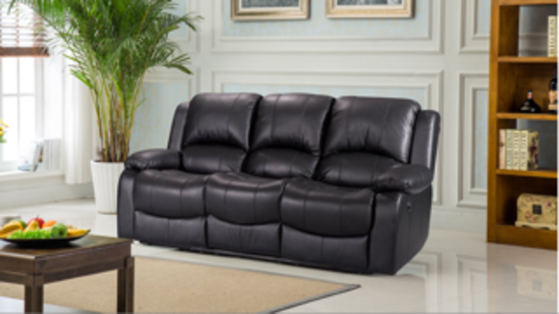 Brand new boxed Vancouver 3 seater plus 2 seater black leather reclining sofas - Image 3 of 3