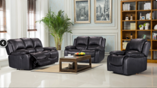 Brand new boxed Vancouver 3 seater plus 2 seater black leather reclining sofas