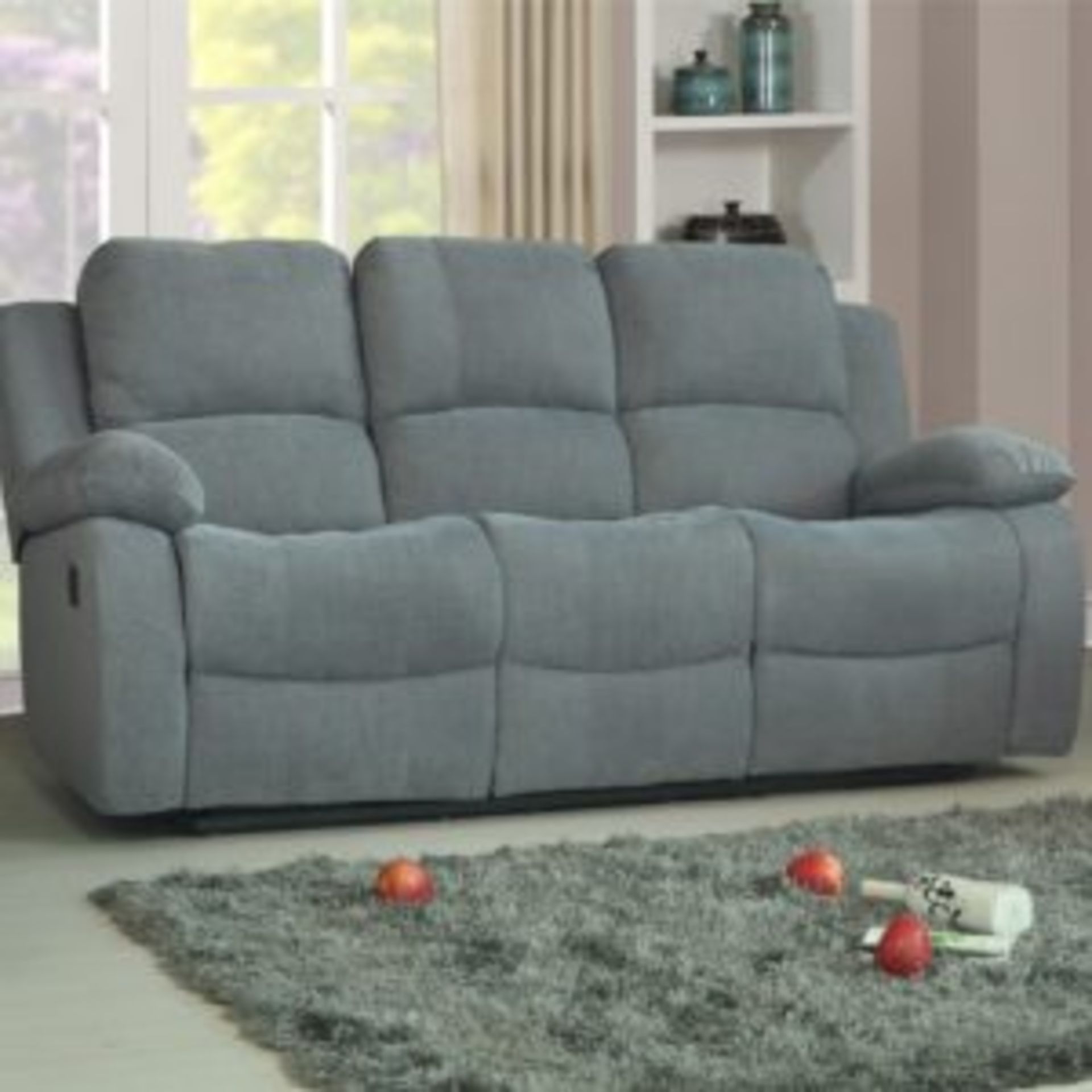 3 Seater Plus 3 Seater Valencia Light Grey Fabric Manual Reclining Sofas