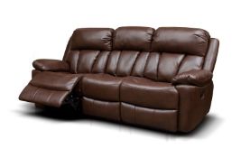 Brand New Boxed Benson 3 Seater Chestnut Leatheraire Reclining Sofa Plus 2 Matching Arm Chairs