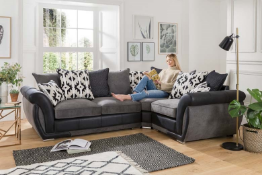 Brand new Tanya deluxe corner sofa in black and grey fabric with built in metal action sofa bed