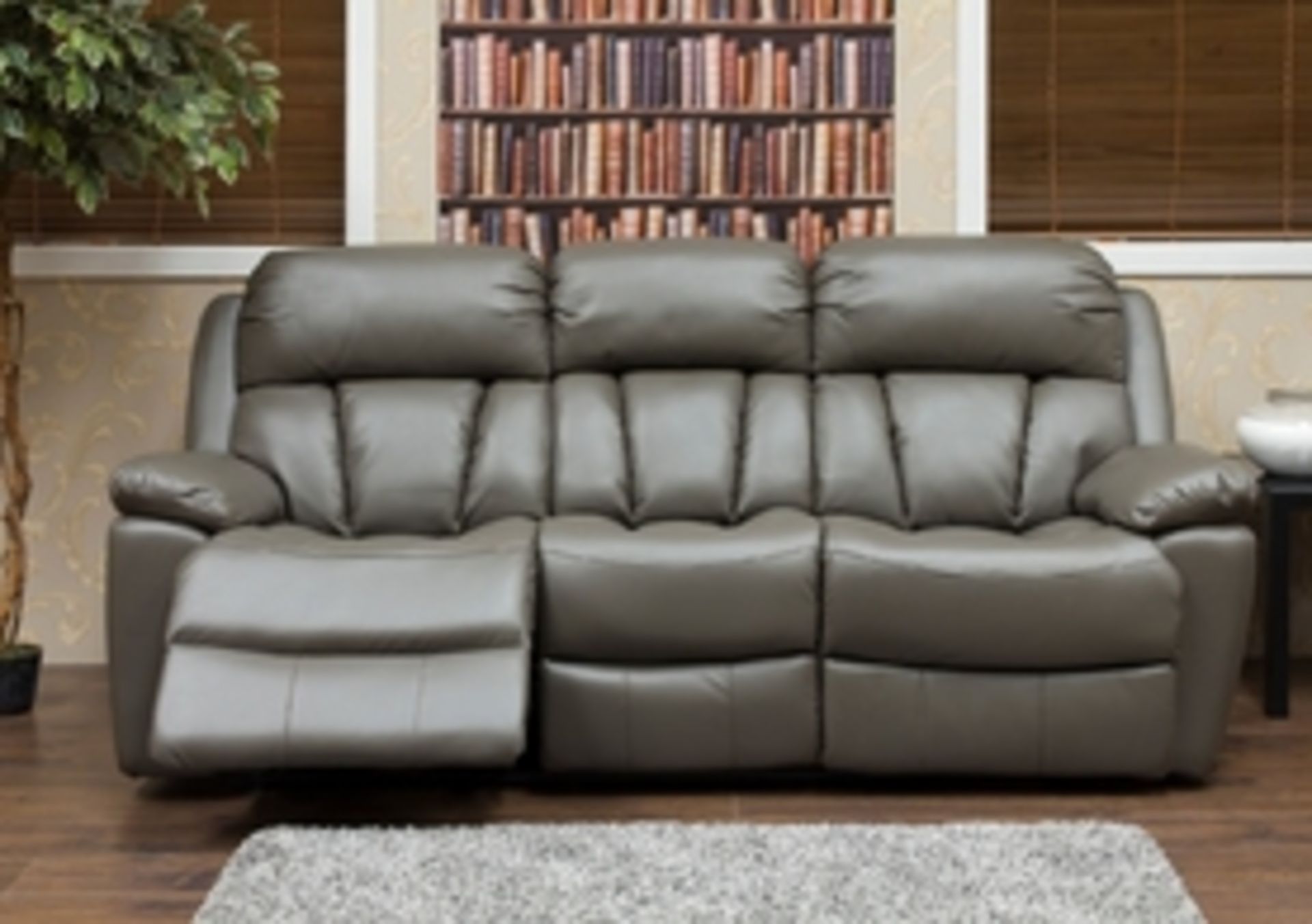 Brand New Boxed Benson 3 Seater Grey Leatheraire Reclining Sofa Plus 2 Matching Arm Chairs