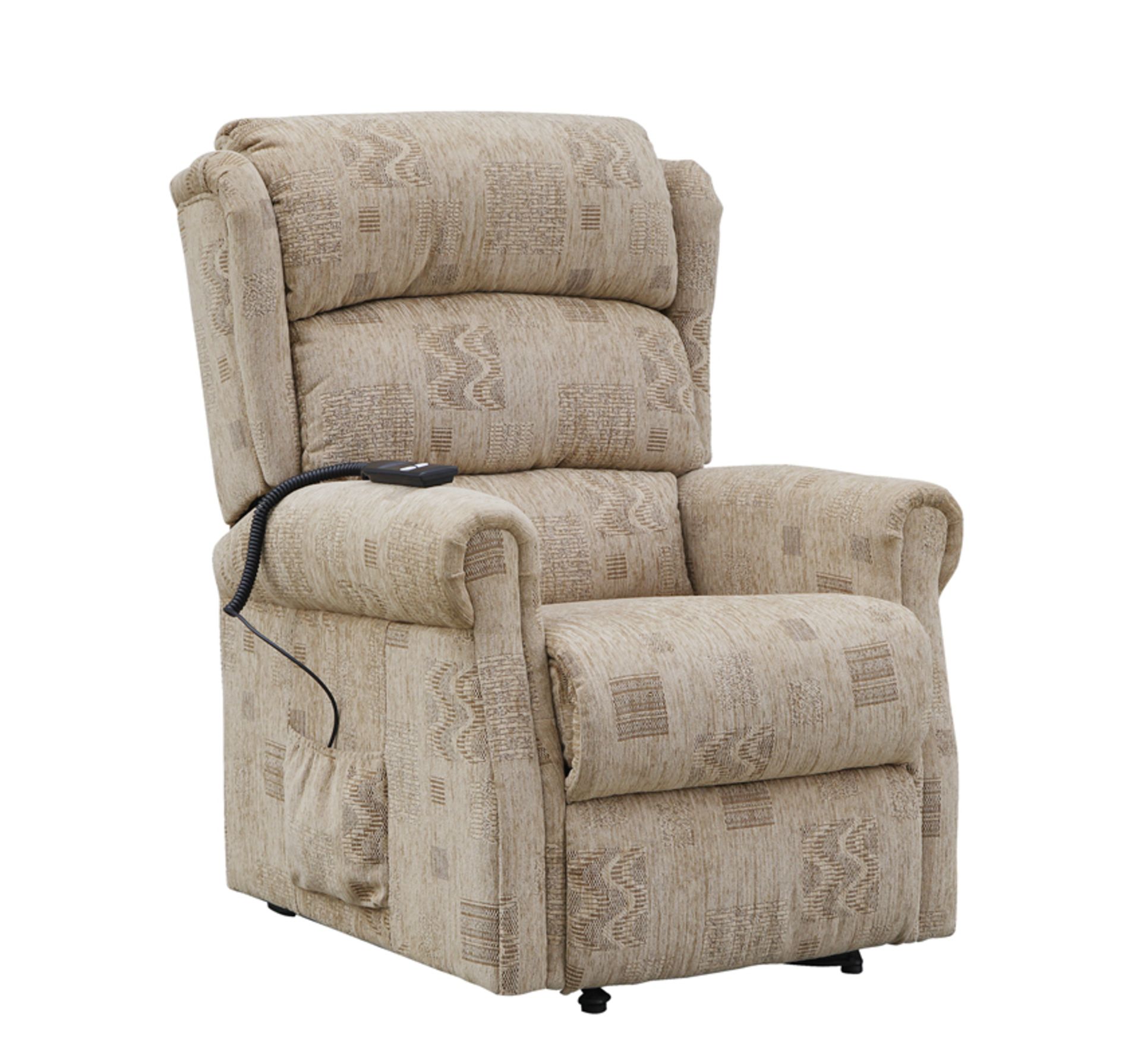 Brand New Boxed Cambridge Fabric Electric Rise And Recliner Chair In Soho Patchwork Oatmealæ