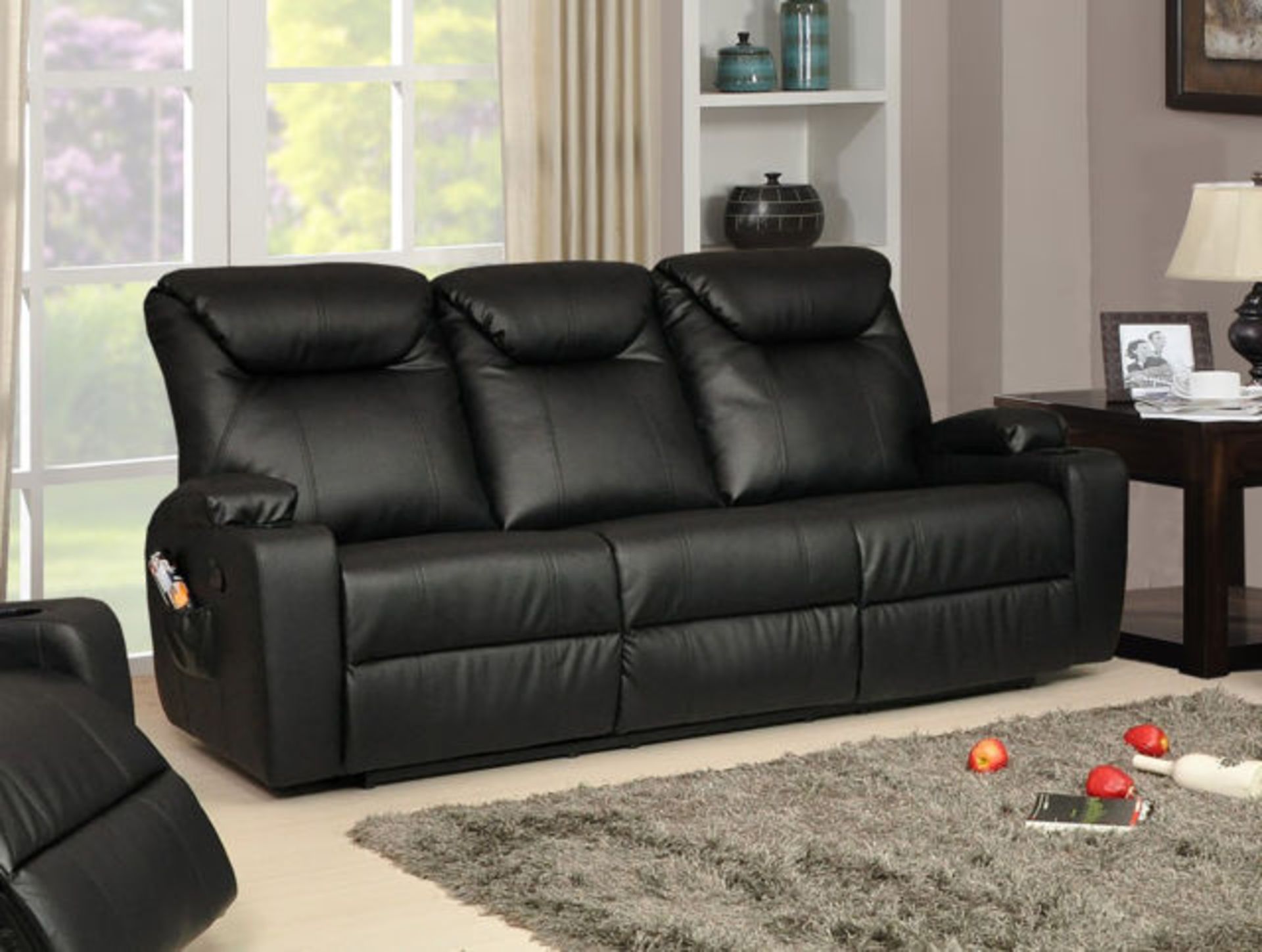 Brand New Boxed 3 Seater Plus 2 Seater Lazyboy Black Leather Electric Reclining Sofas - Bild 2 aus 3