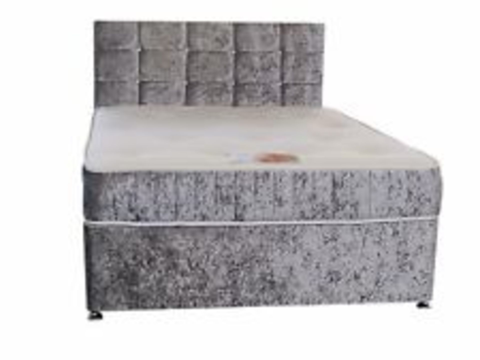 Brand New Luxury Double 1000 Pocket Sprung Divan Bed Including Headboard In Silver Crushed Velvet - Bild 2 aus 2