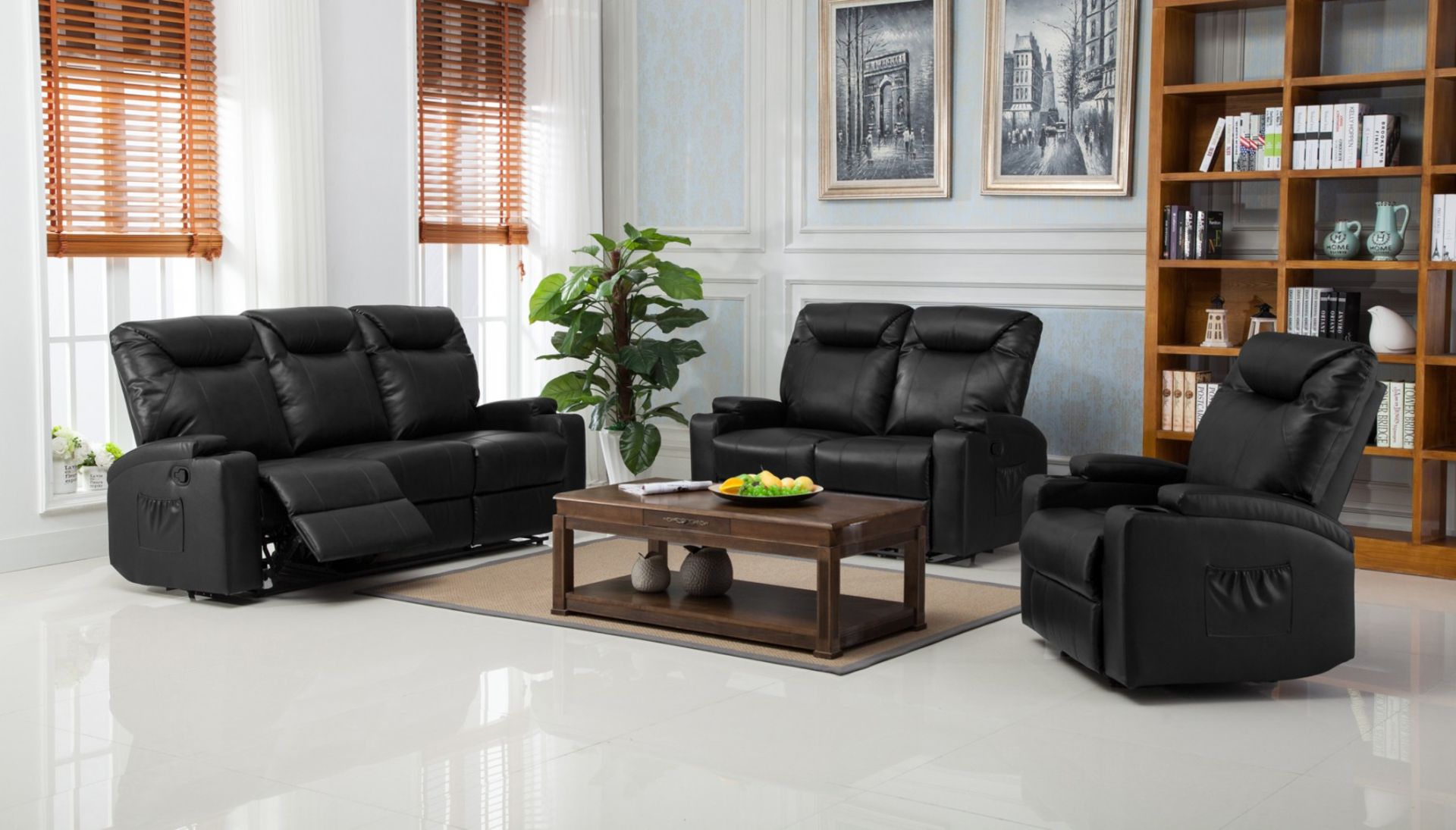 Brand New Boxed 3 Seater Lazyboy Black Leather Manual Reclining Sofa Plus 2æ