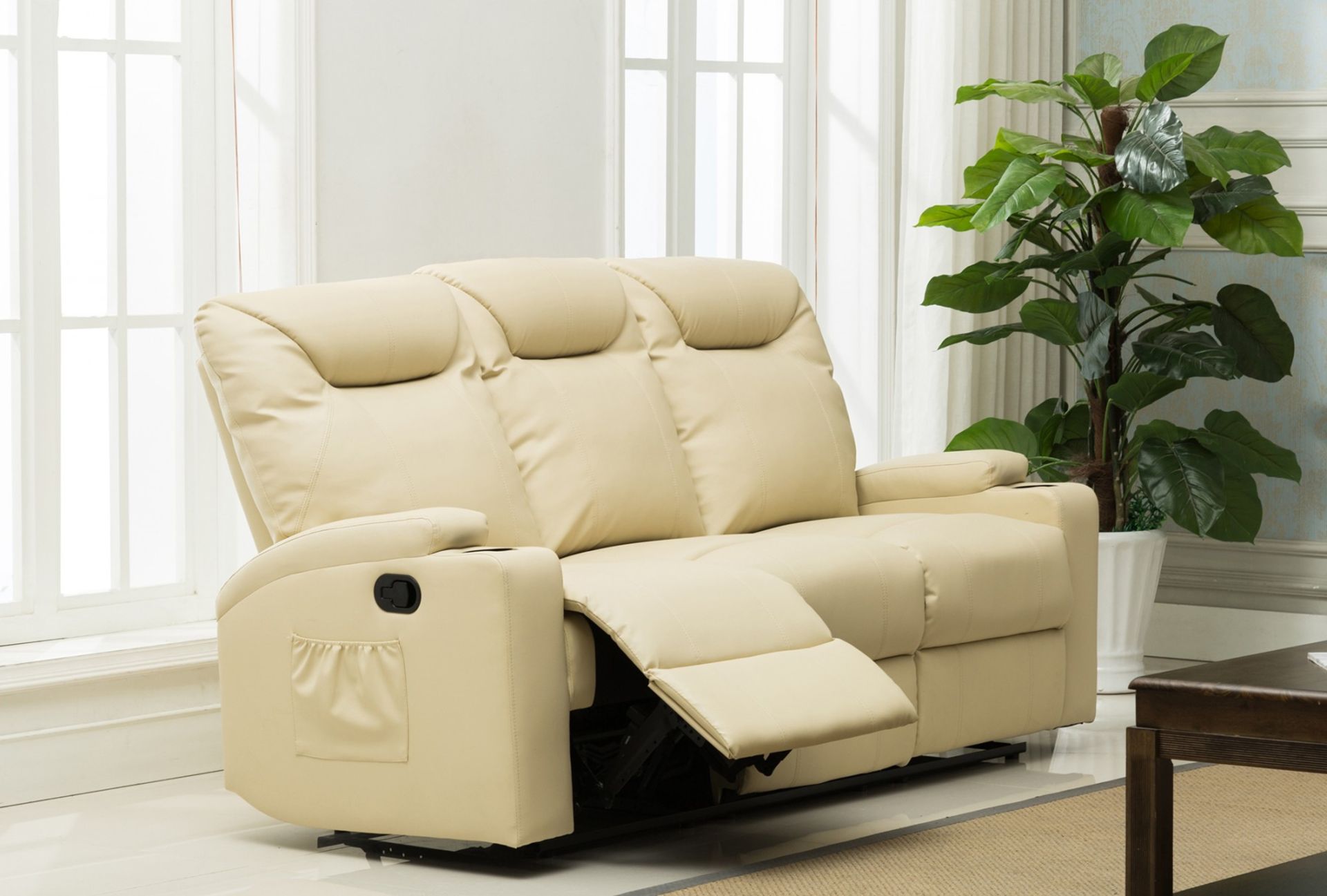Brand New Boxed 3 Seater Plus 2 Seater Lazyboy Cream Leather Manual Reclining Sofas - Image 2 of 3