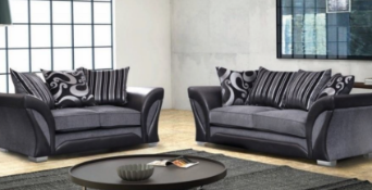 Brand new 3 seater plus 2 seater Tanya black and grey fabric sofas