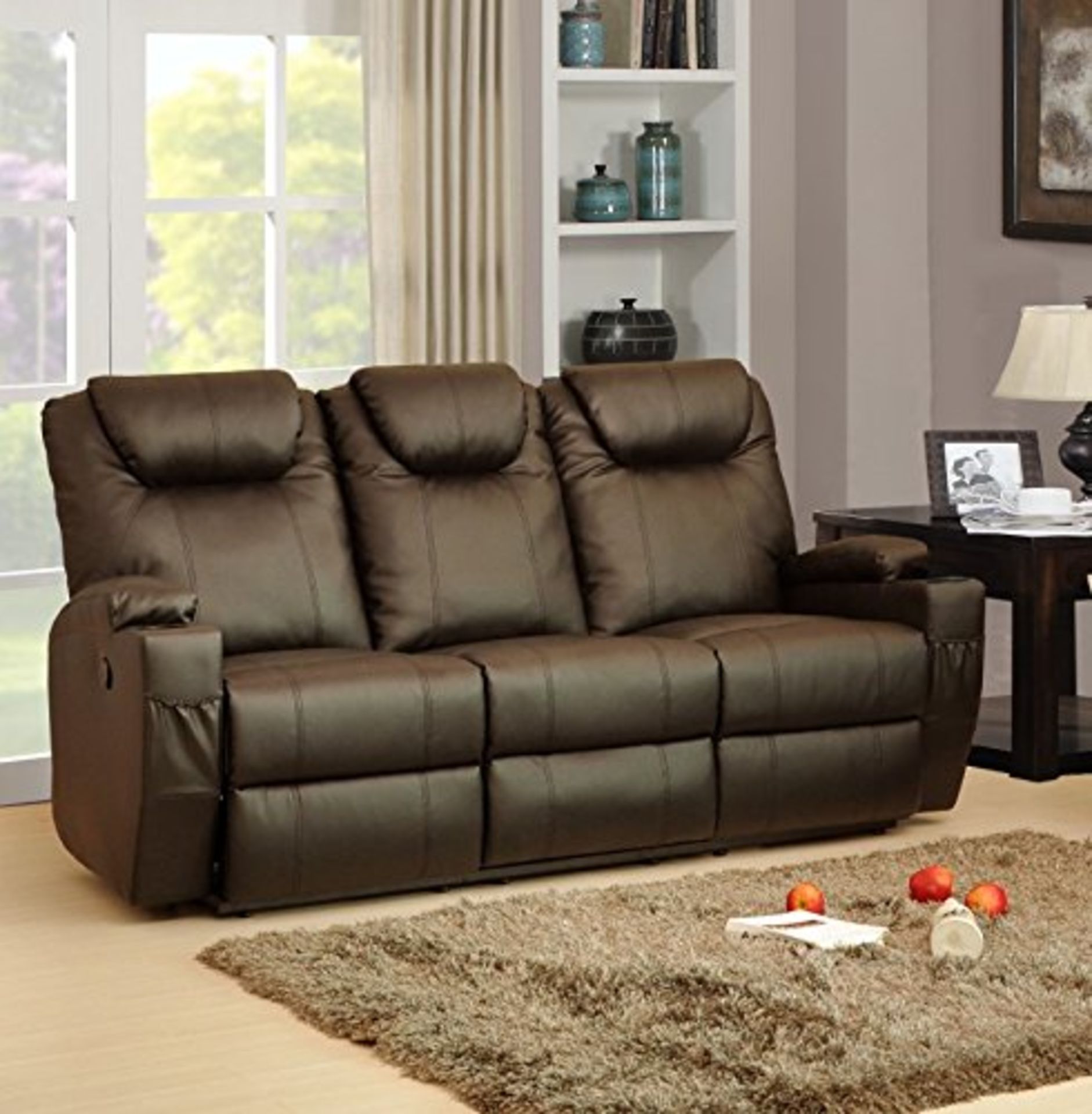 Brand New Boxed 3 Seater Plus 2 Seater Lazyboy Brown Leather Manual Reclining Sofas