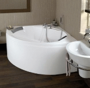 Whirlpool Corner Bath Includes Headrests, Pump and fitments, feet and fittings.