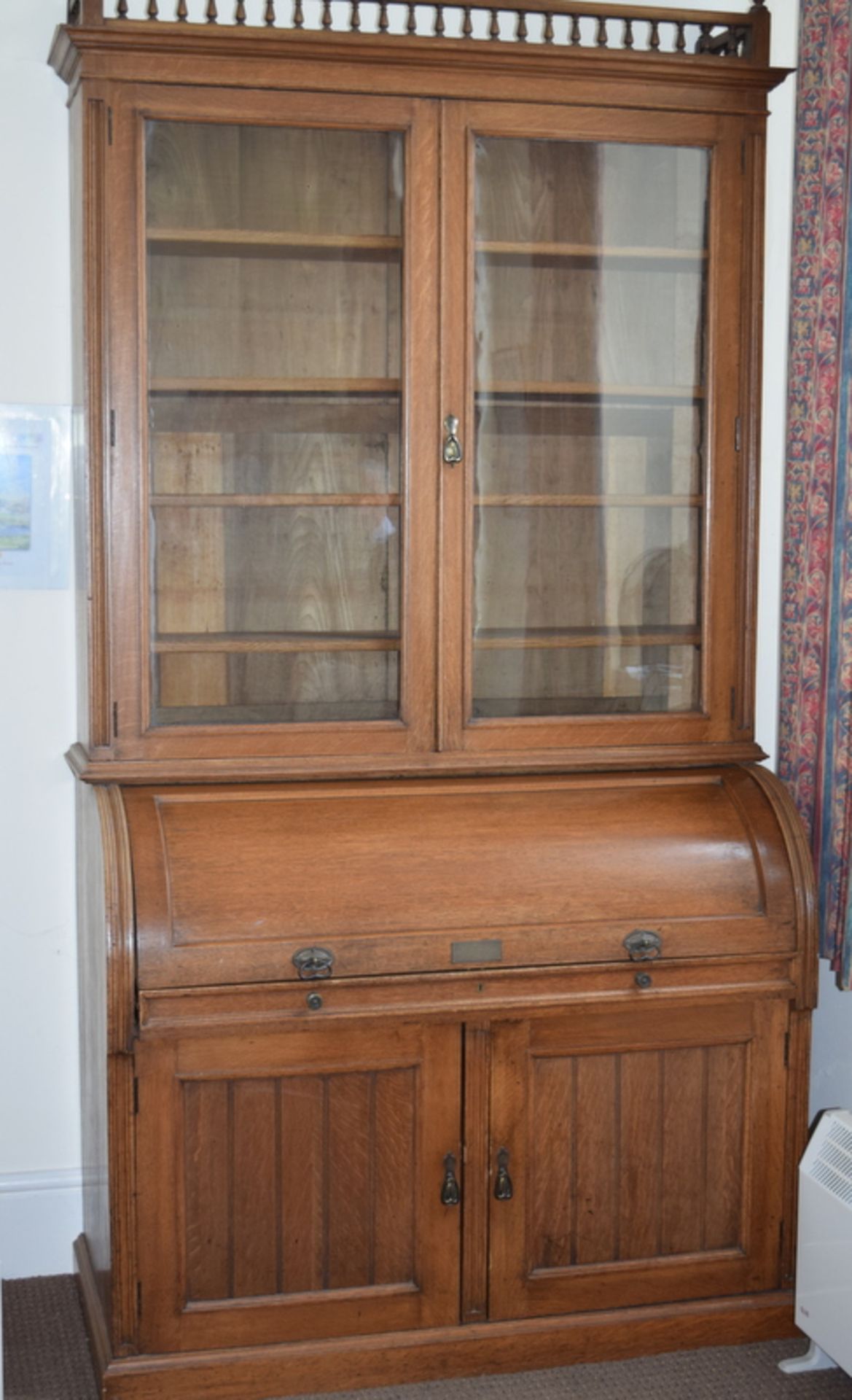 Edwardian Oak Cylinder Secretary Bookcase - Image 2 of 6