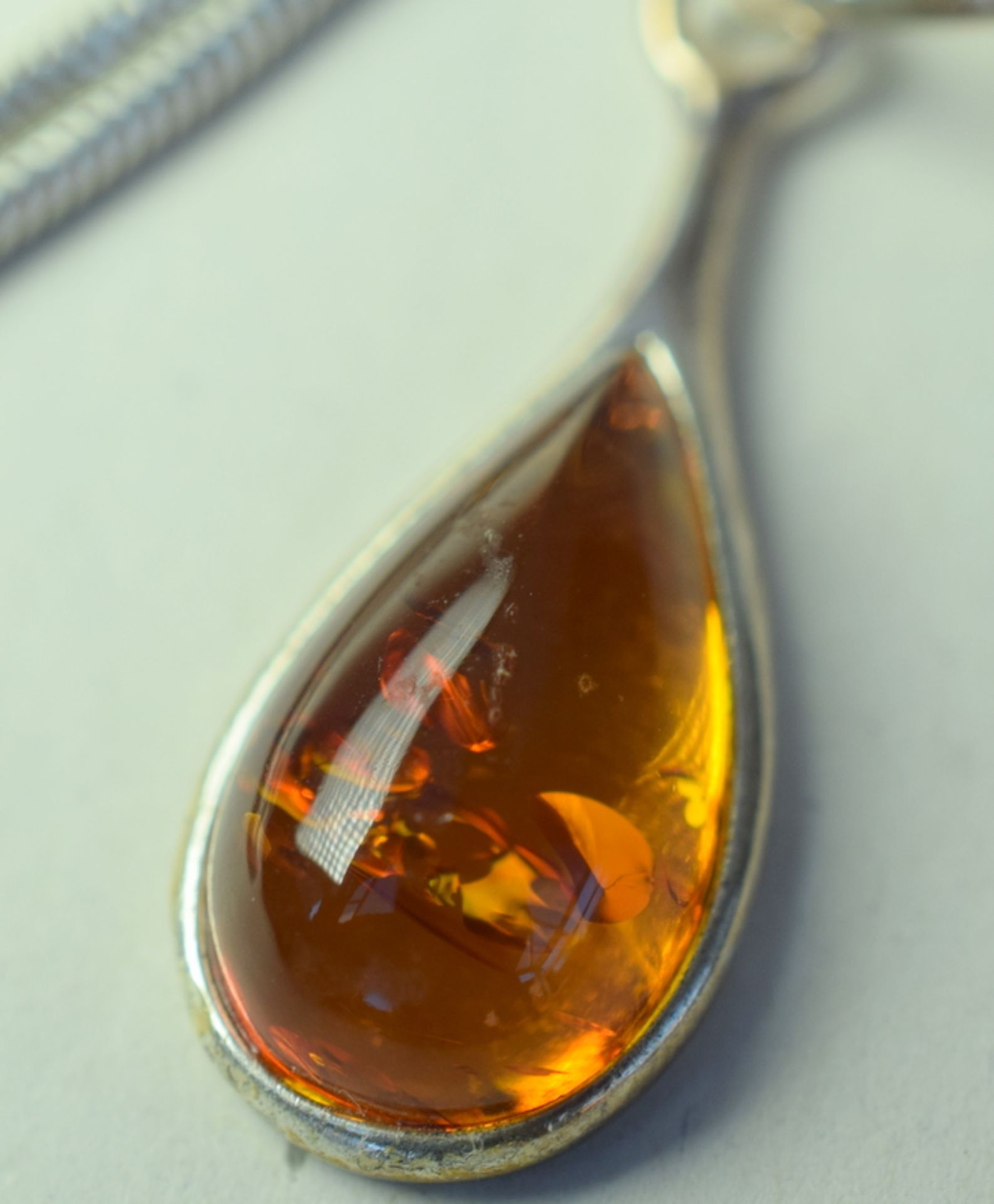 Silver Chain and Amber Drop Pendant - Image 2 of 2