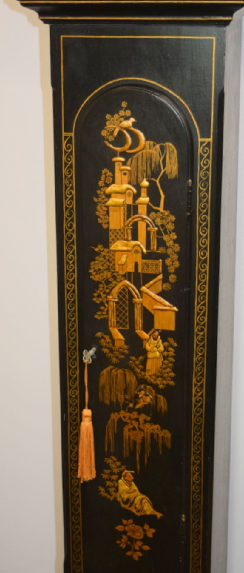 Excellent Chinoiserie Style Black And Gold Laquer Grandmother Clock - Reserve lowered 18.5.18 - Image 5 of 6