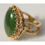 Oval Nephrite Ring On 9ct Gold