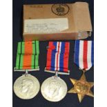 Set Of Three WW2 British Medals Complete With Original Box