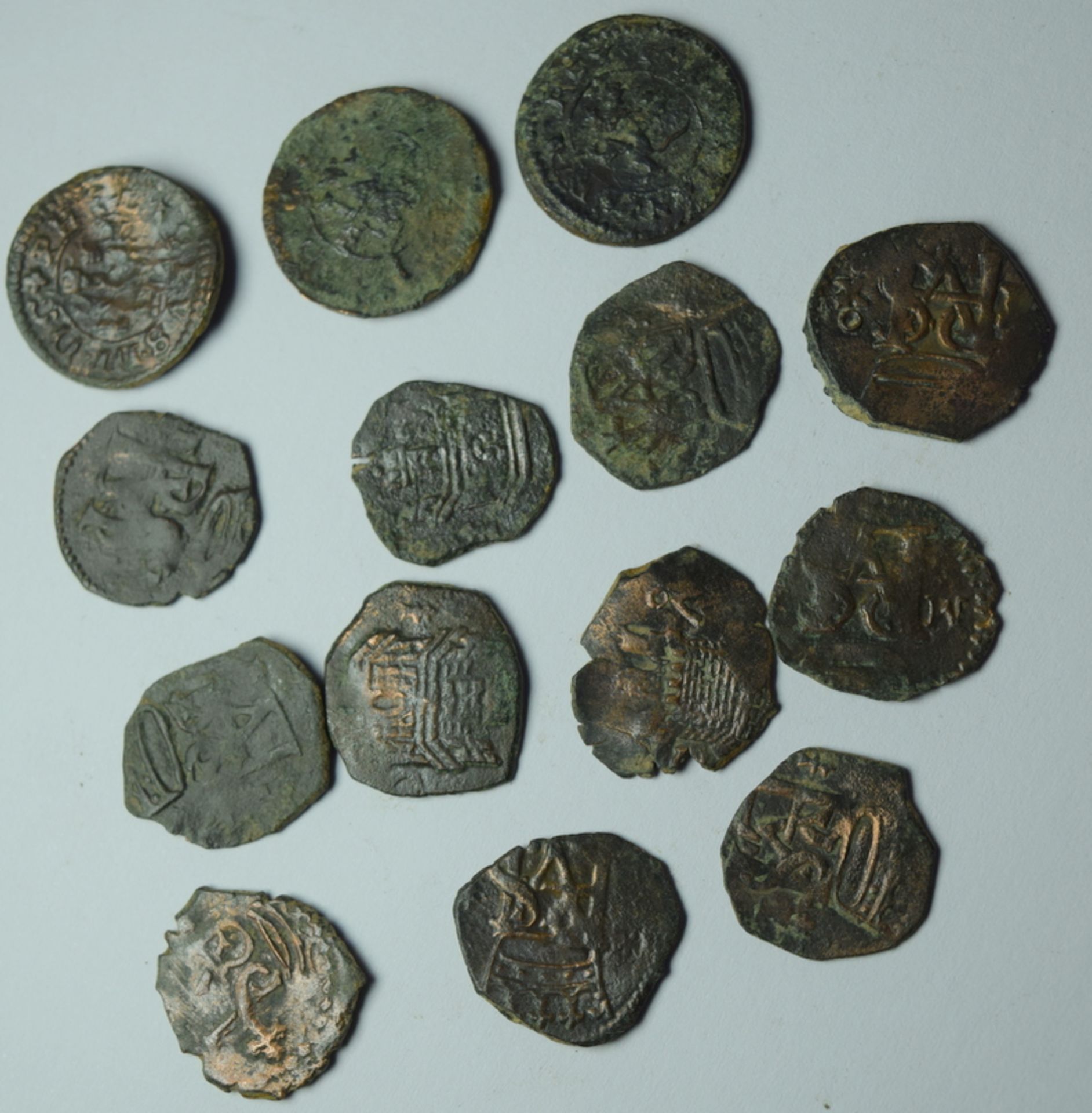 Lot of 14 Bronze Hammered Coins (Perhaps Spanish?) - Image 2 of 2