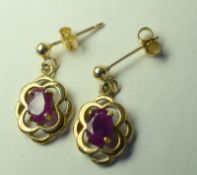 9ct Gold and Ruby Drop Earrings