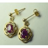 9ct Gold and Ruby Drop Earrings