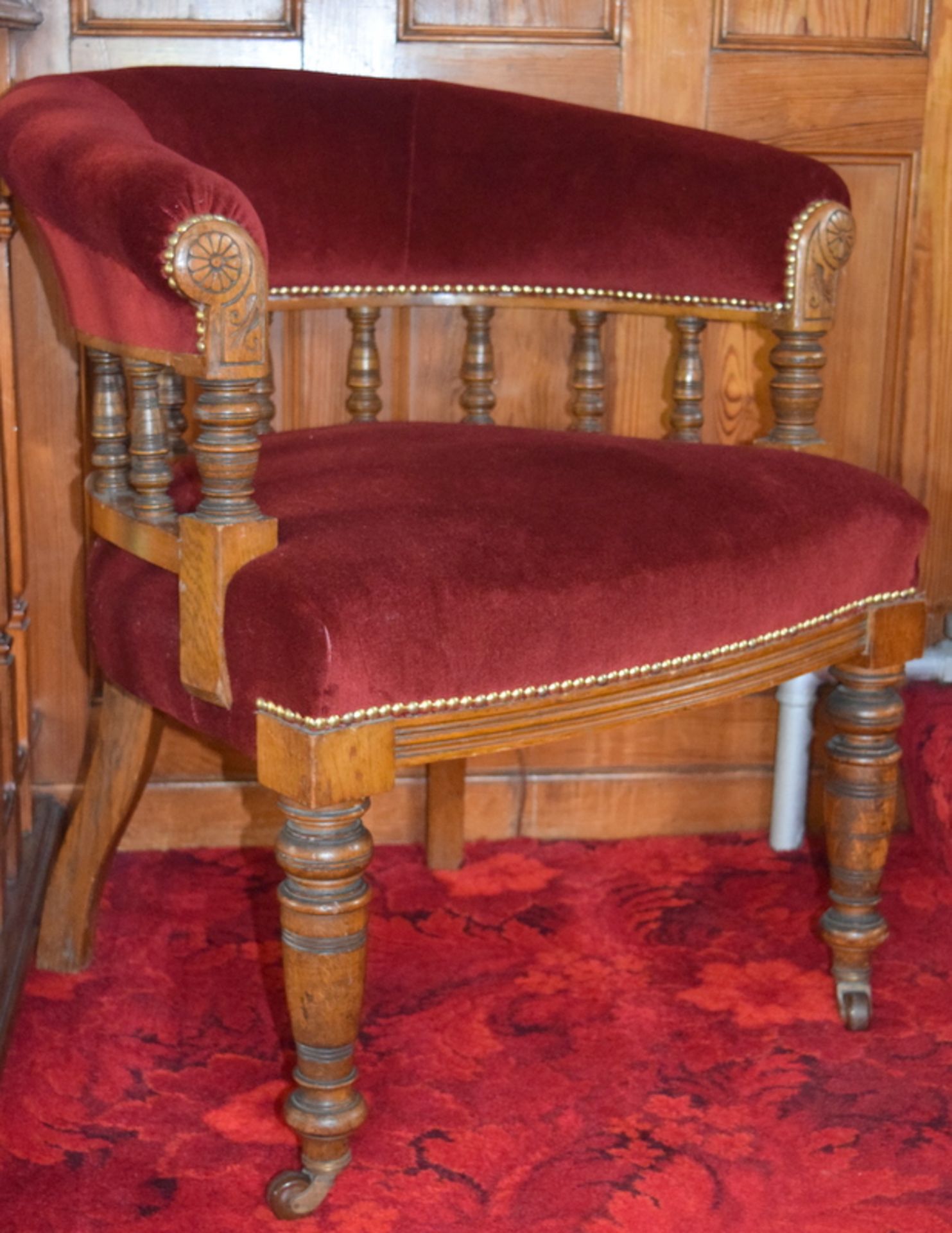 Ecclesiastical Elder's Chair In Oak And Red Velour - Image 4 of 4