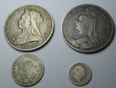 Lot Of Two Silver Victorian Crowns One Shiiling And One Four Pence