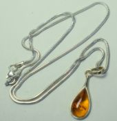 Silver Chain and Amber Drop Pendant