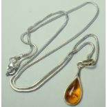 Silver Chain and Amber Drop Pendant