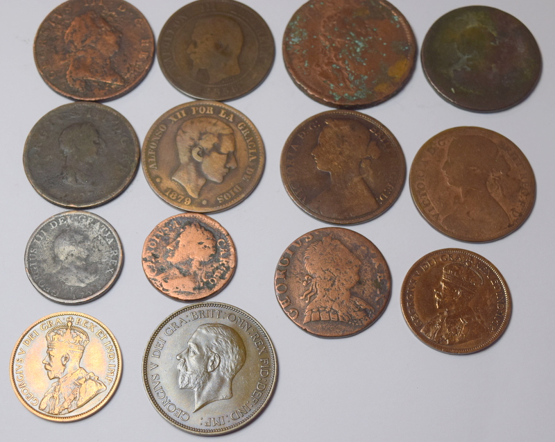 Lot of 14 Old Copper Coins