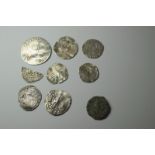 Lot of 8 Silver Hammered Coins And One Bronze