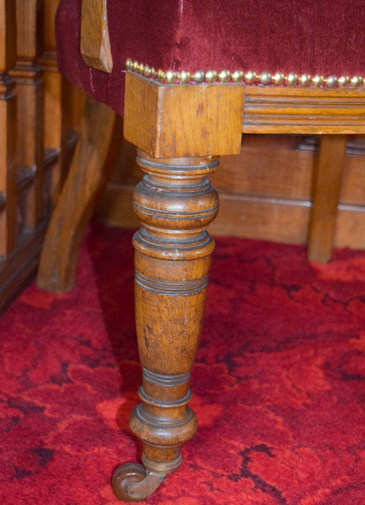 Ecclesiastical Elder's Chair In Oak And Red Velour - Image 3 of 4