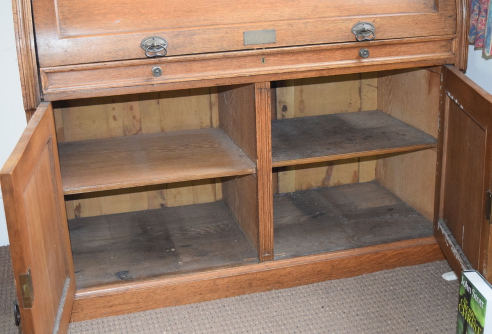 Edwardian Oak Cylinder Secretary Bookcase - Image 3 of 6