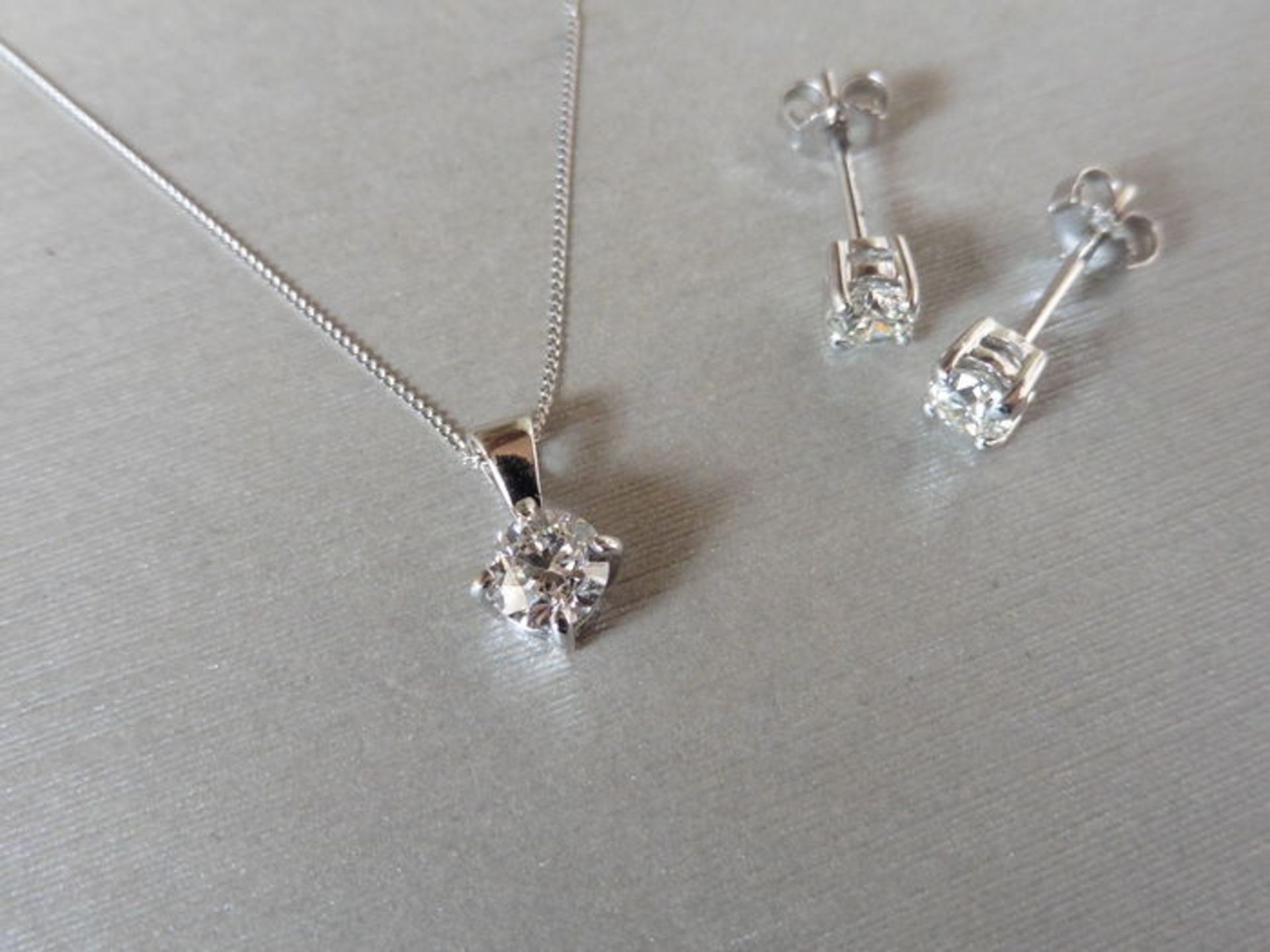 0.35ct / 0.70ct diamond pendant and earring set in platinum. Pendant - 0.35ct brilliant cut diamond, - Image 2 of 3