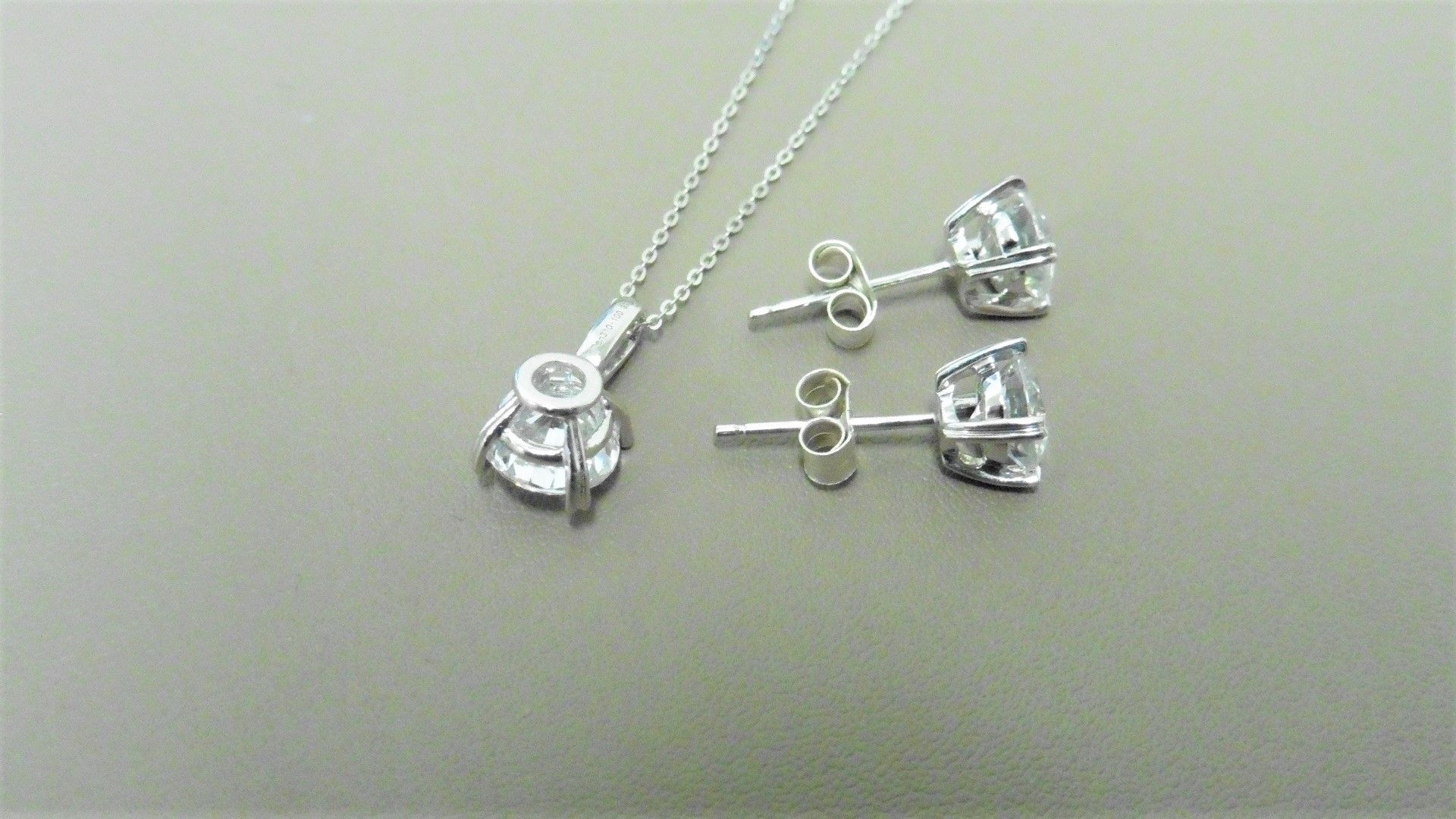 0.30ct / 0.50ct diamond pendant and earring set in platinum. Pendant - 0.30ct brilliant cut diamond, - Image 2 of 2