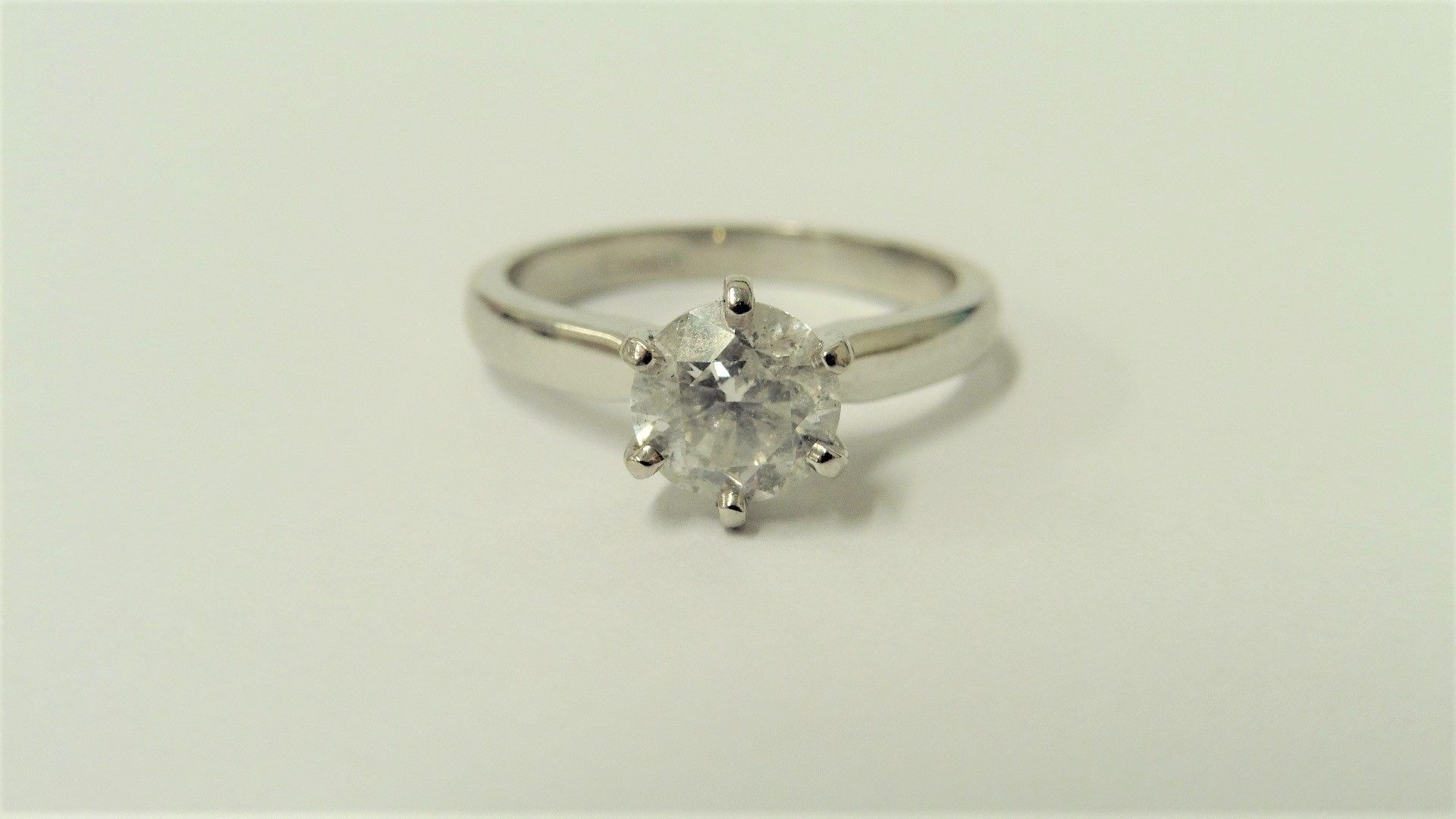 1.13ct diamond solitaire ring set in platinum. Brilliant cut diamond, H colour and I2 clarity. 6