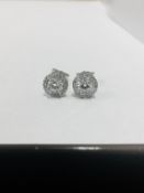 18ct white gold diamond Halo stud earrings ,0.92ct h colour vs grade diamonds surrounded by diamonds