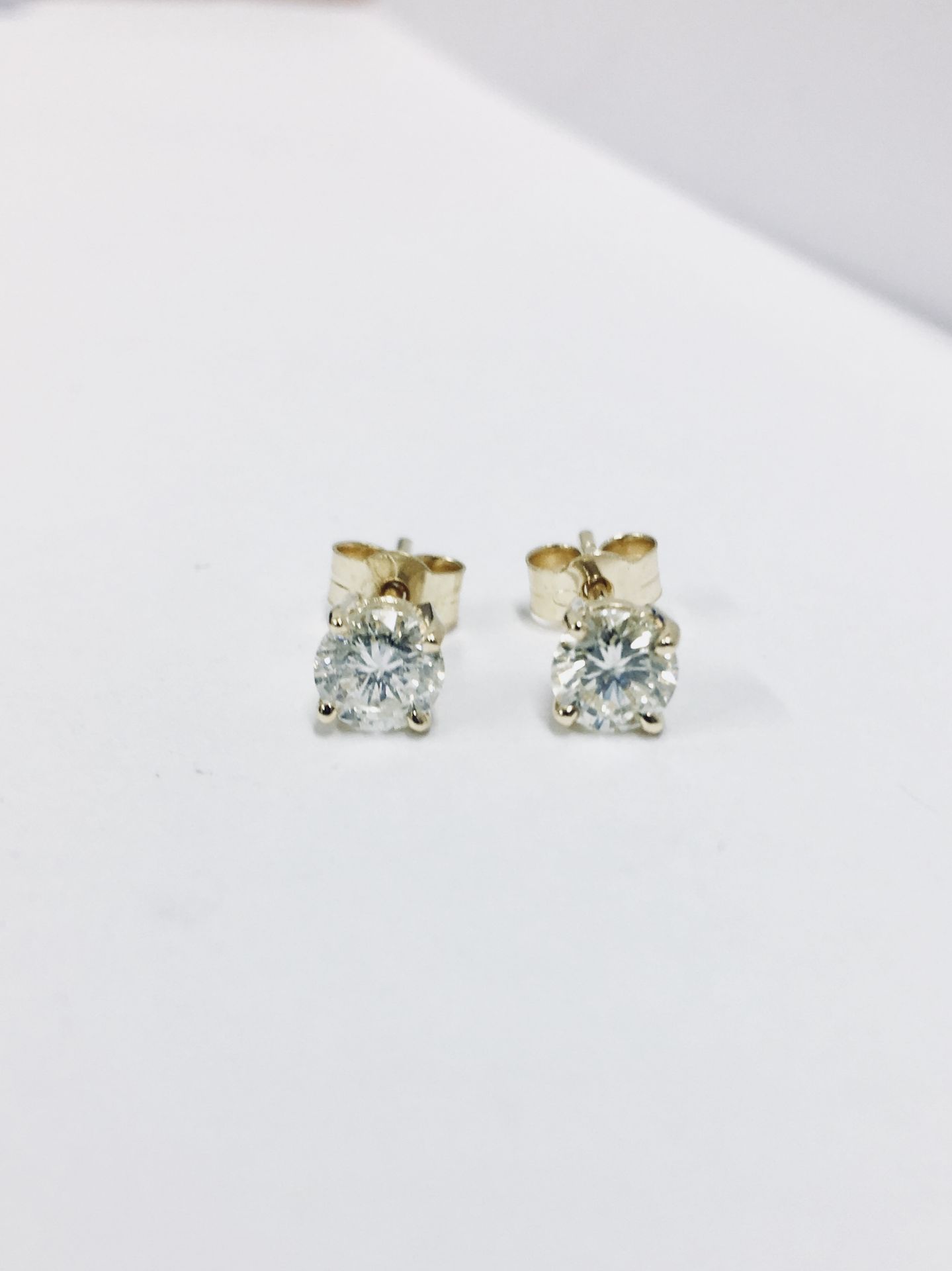 1.40ct Diamond solitaire earrings set with brilliant cut diamonds, I colour I1 clarity. Four claw - Image 4 of 4