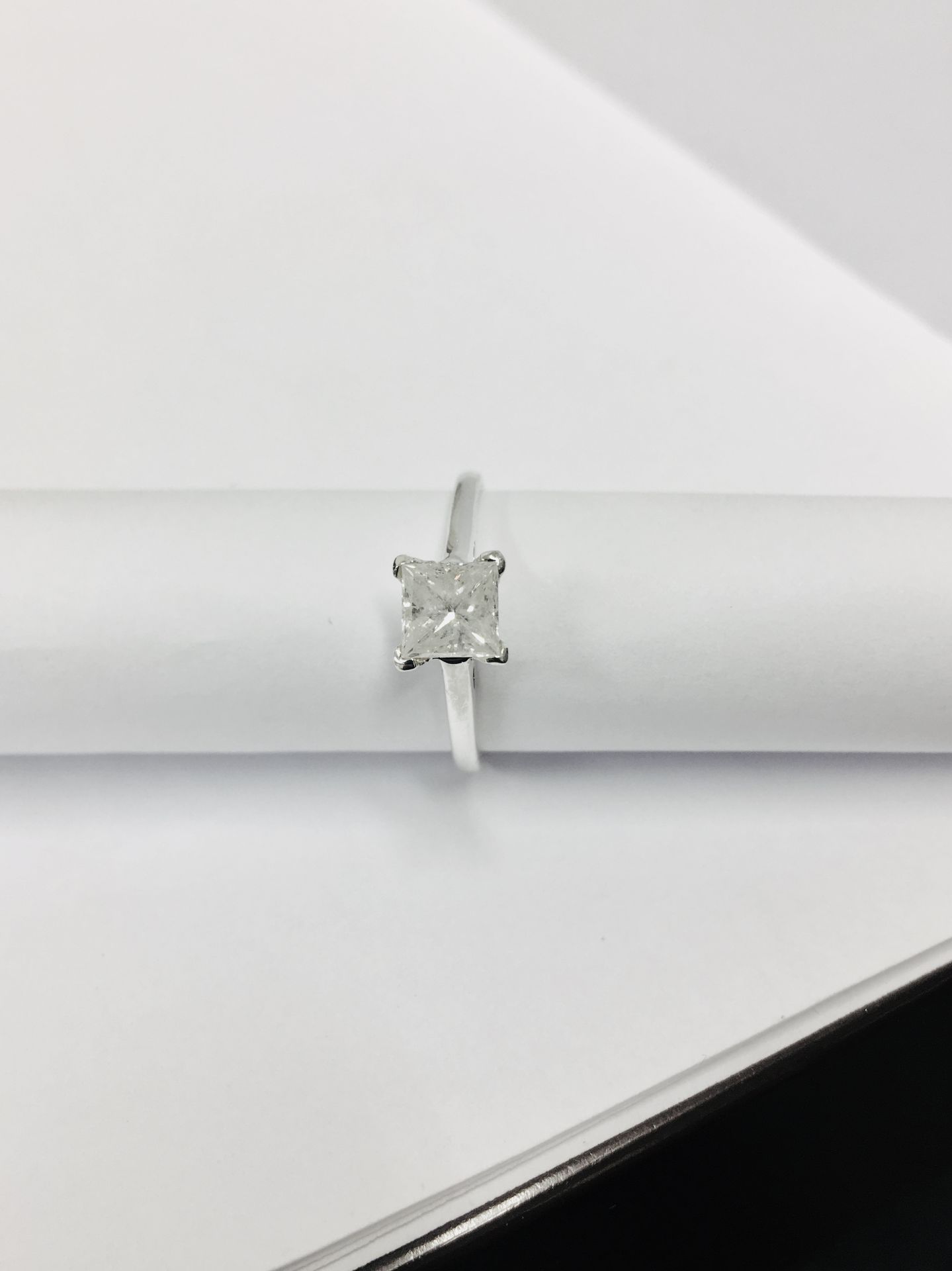 1.01ct diamond solitaire ring with a princess cut diamond. i colour and I2 clarity, enhanced - Image 6 of 6