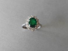 Emerald & diamond cluster ring,2.55ct oval natural emerald (treatment oil),12x0.05ct diamonds h