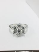 3.50ct diamond cluster style dress ring. 7 Brilliant cut diamonds, I colour and vs clarity. Claw