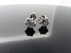 2.01ct Diamond solitaire earrings set with brilliant cut diamonds, H colour I1 clarity. Six claw