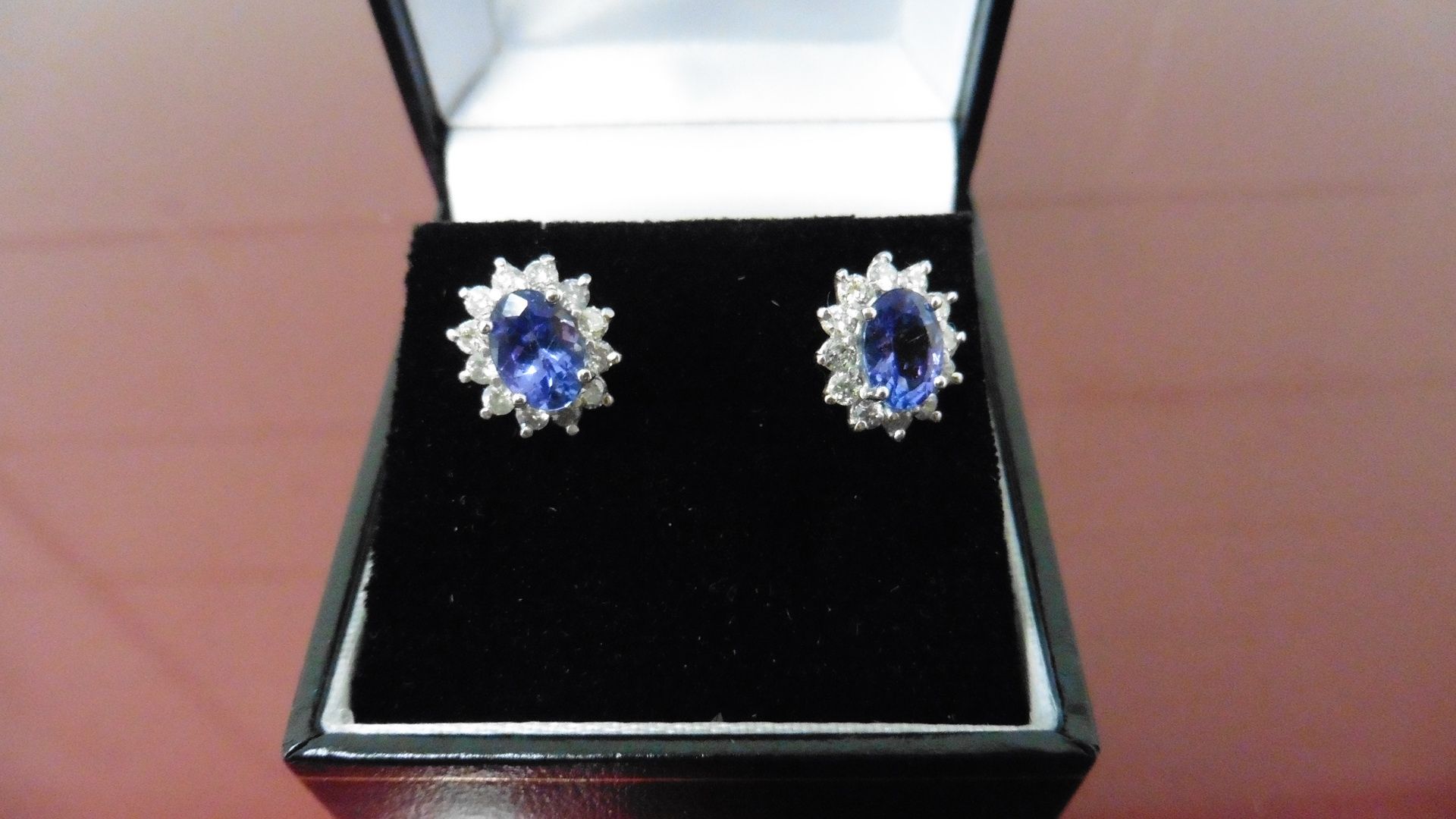1.60ct Tanzanite and Diamond cluster style stud earrings. Each Tanzanite( treated ) measures 7mm x - Image 3 of 3