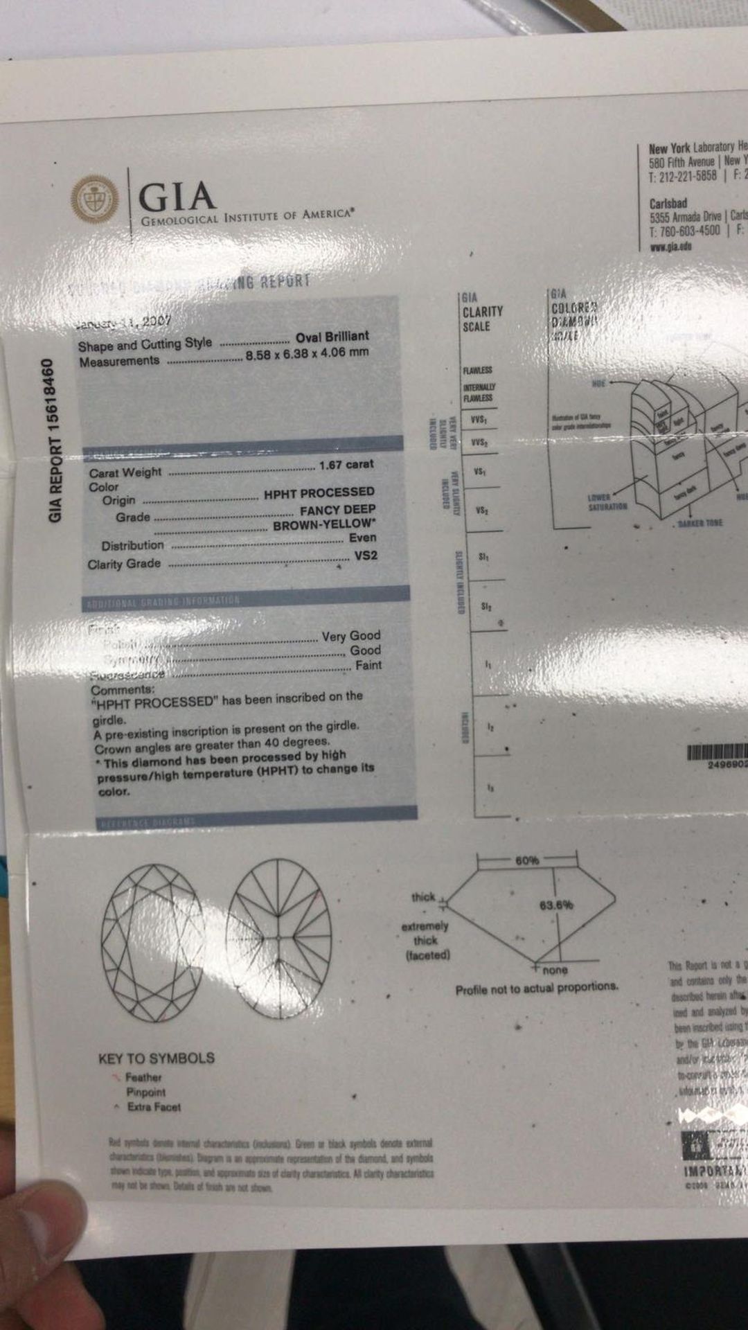 1.67ct Fancy oval diamond,vs2 clarity,fancydeep brown -yellow.hpht treated ,GIA certification - Image 3 of 3