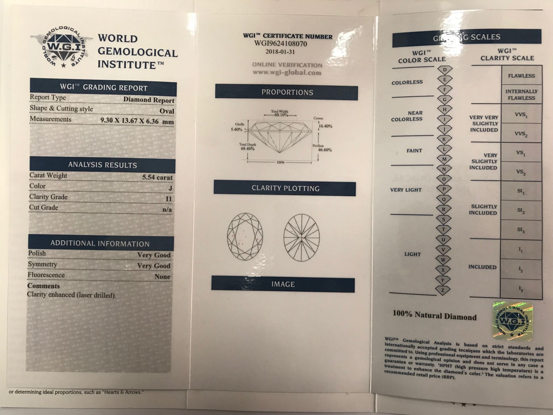 5.54ct Oval diamond,i1 clarity j colour,appraisal 29500 - Image 6 of 6